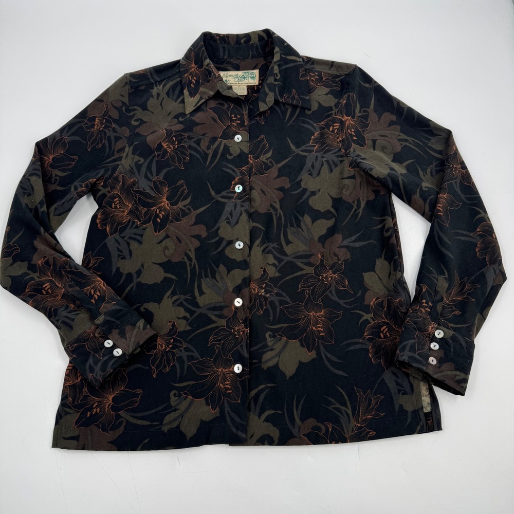 Havana Jacks Cafe Tropical Breeze Wear Floral Print Button Up Shirt Top Womens M